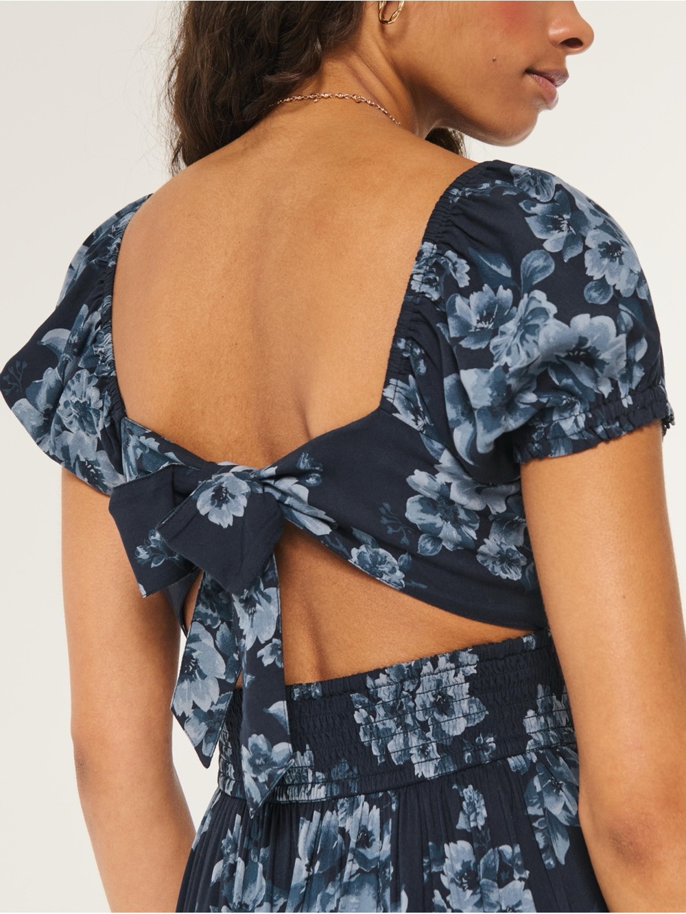 Hollister Navy Floral Midi Dress with Side Slit - Picture 2 of 5